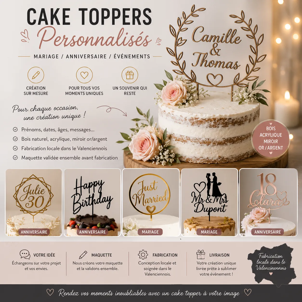 Cake toppers mariage/anniversaire personnalisés